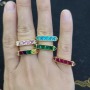 RM1267 New18K gold plated brass rainbow Colored CZ diamond micro pave Rectangle metal stackable Simple Rings for Ladies