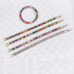 BC1398 Fashion Rainbow Rectangle Cubic Zirconia Tennis bracelet,  Multicolor dainty CZ Zircon Baguette Buckle Bracelet