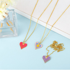 NZ1202 fashion heart pendant ladies enamel necklace ,charm copper pendants custom stainless steel O chain women necklace
