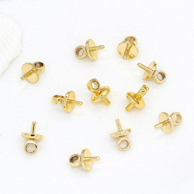JF0760 100pcs/bag,Gold Plated Pearl Pendant Peg Mounts,Half Drilled Pearl Pendant Setting Supplies,Pearl Bead Loop Bails