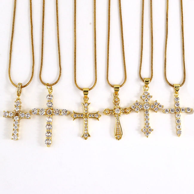 NZ1100 Chic Diamond the Christian Religion Jewelry Cubic Zirconia CZ Micro Pave Cross Pendant Chain Necklace