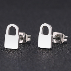 ES1047 High Quality Unisex Gold Plated 316L Surgical Stainless Steel Lock Charm Studs Earrings for Women Men