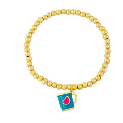 BM1062 4MM Gold Beads Beaded Elastic Bracelet with Colorful Enamel Coffee Cup Charm for Ladies Women