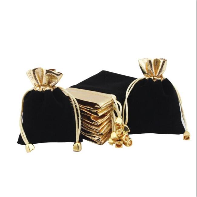 PP1010 Popular Black and Gold Trim Jewelry Pouches Velvet Gift Bags Packaging Supplies