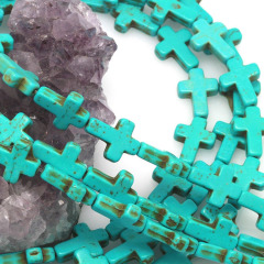 TB0159 Mixed Color Howlite Turquoise Cross Beads