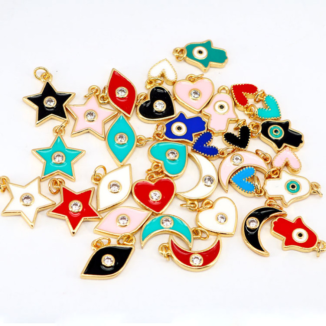 CZ7898 Chic mini Enamel Gold Plated Evil Turkish Eye Hamsa Hand Star Crescent Bracelet Charm Pendants