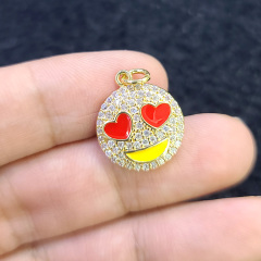CZ8352 Wholesale colored enamel cz micro pave charm pendant,cubic zirconia diamond smiley pendant