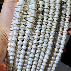 SP4229 Wholesale Strand String Beads Crystal Diamond Paved White Shell Pearl Loose Beads