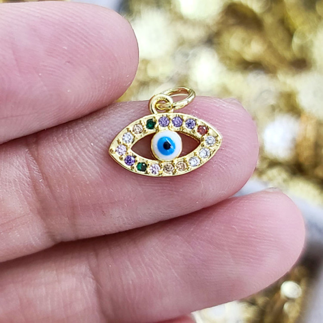 CZ8091 Dainty Mini Small Clear CZ Evil Evileye Eye Charm,Tiny Minimal Zircon Cubic Zirconia Heart Eye Charm Pendant