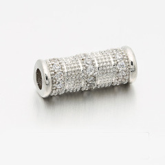 CZ7361 Wholesale CZ Micro Pave Large Hole Tube Spacer Beads Charms,Cubic Zirconia Separator Tube Drum Barrel Beads For Findings