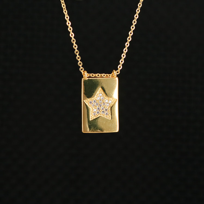 NZ1157 Chic Gold Plated Zircon Diamond CZ Micro Paved Star Heart Cross Rectangle Medal Pendant Chain necklace