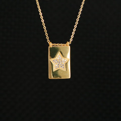 NZ1157 Chic Gold Plated Zircon Diamond CZ Micro Paved Star Heart Cross Rectangle Medal Pendant Chain necklace