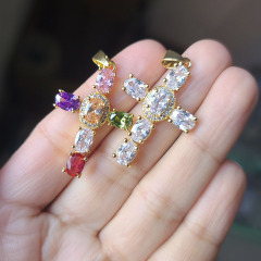 CZ8531 Fine 18K Gold Plated Crystal CZ Diamond Pave Cross Charm Pendants,Cubic Zirconia Inlaid Cross Catholic Pendant