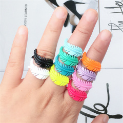 RA1023 Hot Fashion Neon Enamel Rainbow Colored Brass Meta feather Stackable Rings for Ladies