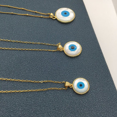 NP1025 Dainty 18k Gold Plated MOP Mother of Pearl Turquoise Inlaid Evil Eyes Pendant Chain Necklace for Women Mother's Day Gift