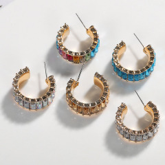 EM1091 Fashion Rainbow Crystal Huggie Hoop Earrings for Women Girls