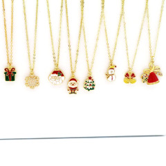 NM1221 New Party Favors Xmas Gift 18K Gold Plated CZ Micro Pave Enamel Christmas Tree Santa Chain Necklace