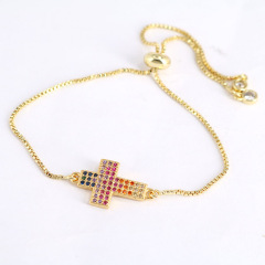 BC1270 Fashion Gold plated Brass CZ Micro Pave diamond cross wrist chain bracelet for women
