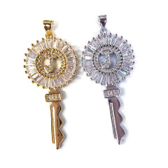 CZ Micro Diamond Pave Letter Key Charm Pendants,Cubic Zirconia Inlaid Bailed Key Initial Copper Pendant