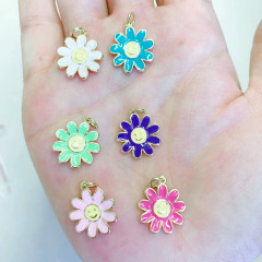 JS1586 Dainty 18k Gold Plated brass colorful enamel sun flower smiley daisy flower charms Pendant