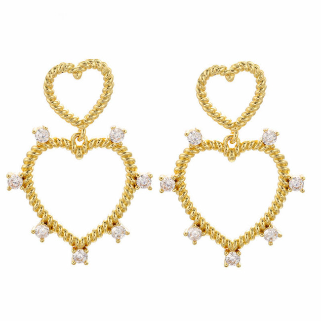 EC1472 Boho Style CZ Earrings, Women's Eainbow Diamond Heart Shape Dangle Earrings,Beautiful Jewelry For Girls