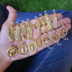 18k Gold Plated CZ Micro Saint Jude  San Judas Tadeo Pendant, Diamond Pave our Lady of the Holy Death Santa Muerte Pendants