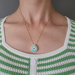 NZ1242 New Chic Dainty Gold Enamel CZ Paved Freshwater Pearl Greek Evil Eye Pendant Chain Protection Necklace for Ladies Women