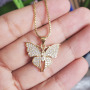 NZ1200 Trendy charm butterfly pendant women necklace ,fashion shiny cubic zircon charm box chain ladies necklace
