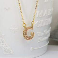 NZ1026 Brass White Cubic Zirconia Diamond 26 Alphabet Letter Charm Pendant Necklaces A-Z Initial Charm Chain Necklace for Girls