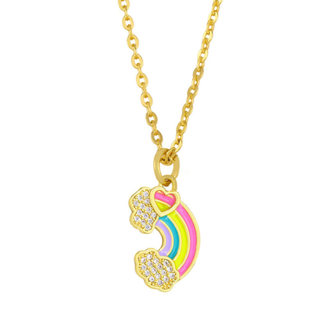 NZ1185 Fashion Jewelry Gold Plated Enamel Rainbow Love Heart Pendant Chain Necklace ,Valentine's Day Gift For Lover Mom