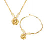 Simple Tarnish Free18k Gold Plated Stainless Steel Coin Necklace & Bracelet with Tassel Chain Jewelry Sets