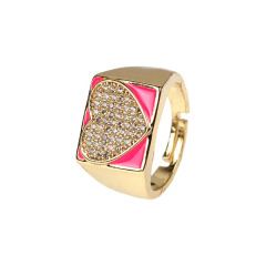 RM1205 Hot Selling Enamel 18k Gold Plated Heart Square Adjustable Rings for Ladies