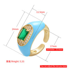 RM1242 gold plated Brass Metal Rainbow enamel CZ diamond micro pave big gemstone adjustable cuff Rings