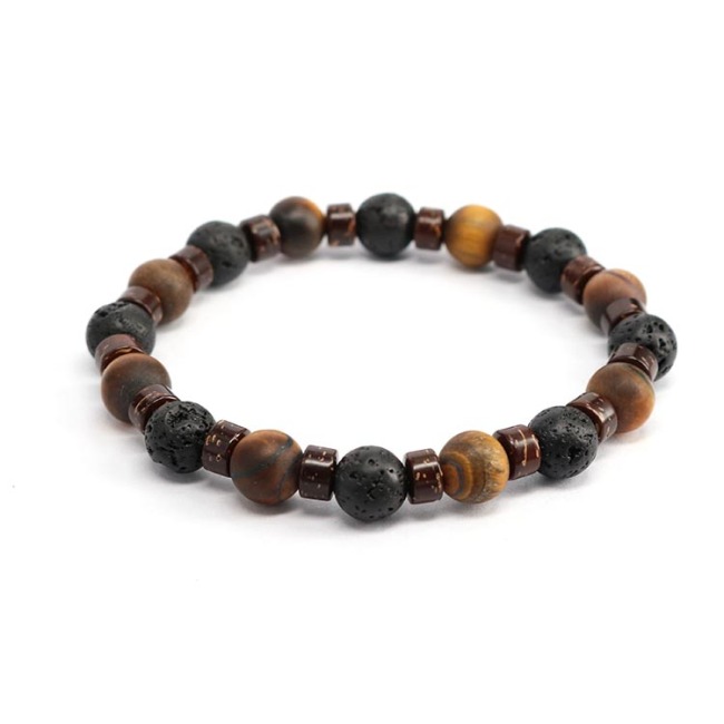 BN5316 gemstone bead 8mm tiger eye and lava men bracelet