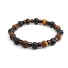 BN5316 gemstone bead 8mm tiger eye and lava men bracelet