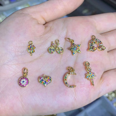 CZ7933 Dainty Mini Small Multicolor CZ Charm,Tiny Cubic Zirconia Dancing Girl Heart Rainbow Charm