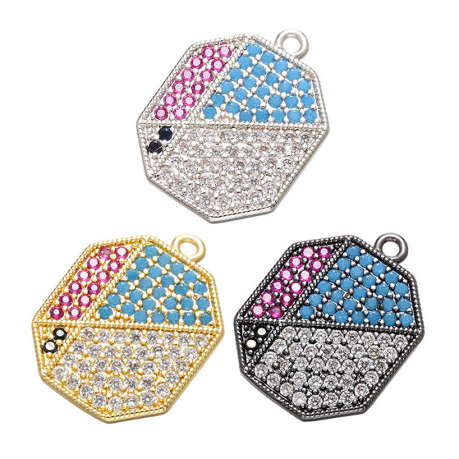 CZ8007 High Quality Rose Gold CZ Micro Pave Geometric Pendant, Octagon,Hexagon Roundel Disc Micro Pave Charm for Jewelry Making