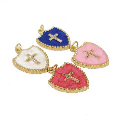 CZ8400 Gold Plated cz diamond pave Cross on Colorful enamel shield charms Pendant gift for lady CZ8400 Gold Plated cz diamond pave Cross on Colorful enamel shield charms Pendant gift for lady