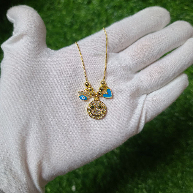 NZ1298 Mini Assorted Dainty Enamel Heart & Evil Eye Charms CZ Paved Smiley Emoticon Women Happy Smile Face Necklace