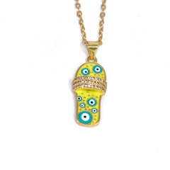 NZ1300 Fashion Small Cute 18k Gold Enamel Evil Eyes Flip Flop Slipper Pendant Stainless Steel Chain Necklace for Women