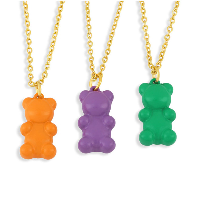 NM1199 gummy enamel neon multi colored bear Pendant Sweet Necklace for Women