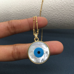 NP1025 Dainty 18k Gold Plated MOP Mother of Pearl Turquoise Inlaid Evil Eyes Pendant Chain Necklace for Women Mother's Day Gift