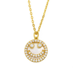 NZ1184 Gold plated Chic Cubic Zirconia CZ Micro Pave Mother of pearl Inlay Moon Kids Smiley Face Round Pendant Chain Necklace