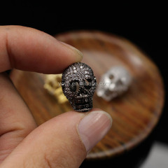 CZ6698 Silver gold rose gold gunmetal CZ micro pave skull head beads for men bracelets