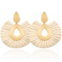 EL1001 Fashion Gold Plated fan-shaped Leather Fringe Tassel Earrings for Women