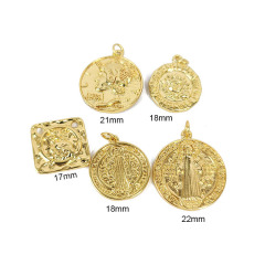 JS1496 Christian Jewelry Supplies Charms,Small 18k Gold Plated The Virgin Mary Coin Jesus Medal Charms