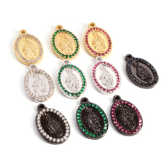 CZ7511 Gold Plated Silver Plated Virgin Mary Latin Oval Charm Pendant, Saint CZ Oval Medal Charm CZ7511 Gold Plated Silver Plated Virgin Mary Latin Oval Charm Pendant, Saint CZ Oval Medal Charm
