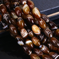 AB0710 Natural brown banded striped agate drum beads