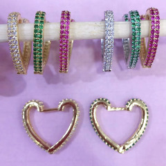 EC1634 2020 Womans Fashion Gold Plated Diamond CZ Micro Pave Heart Charm Huggie Earrings