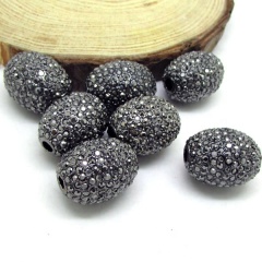 CP5075 metal hematite crystal pave oval drum rice gunmetal plated beads for jewelry making